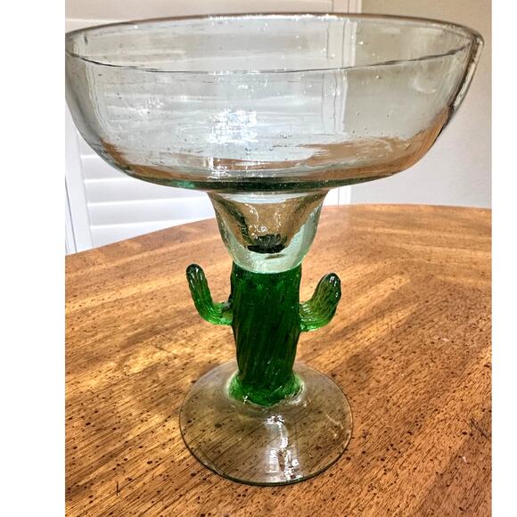 Saguaro Cactus Green Stem Large Margarita Glasses Hand Blown-Set of 4! - Picture 3 of 7